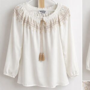 Meera Lane Boho White Embroidered Women's Top